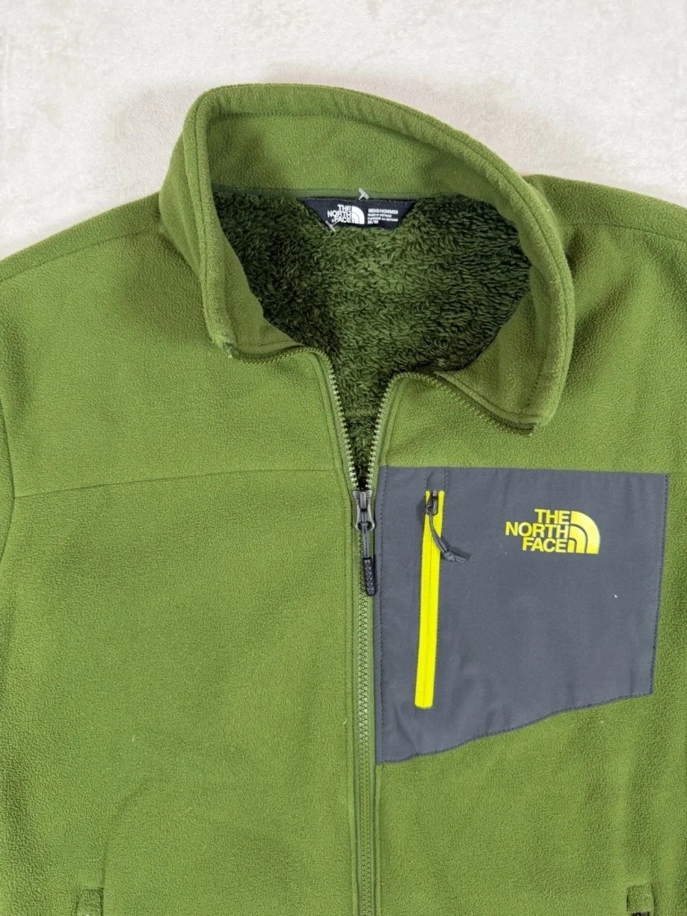 The North Face Medium Olive Green Fleece Jacket with Contrast Chest Pocket